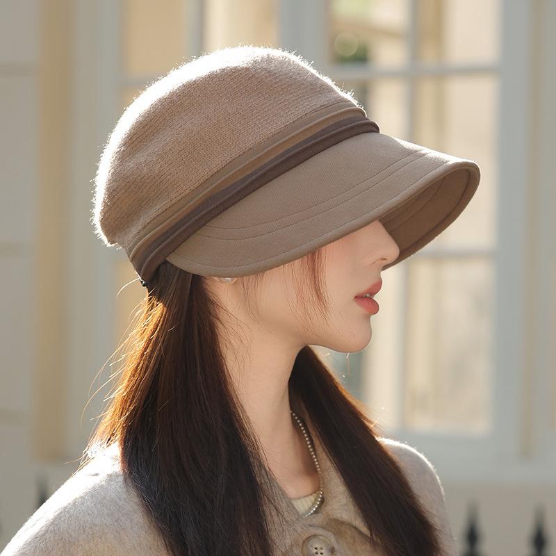 Autumn and Winter Hats for Women with High End Style Baseball Caps with Large Brim and Small Basin Hats Retro Versatile Warm Dome Hat