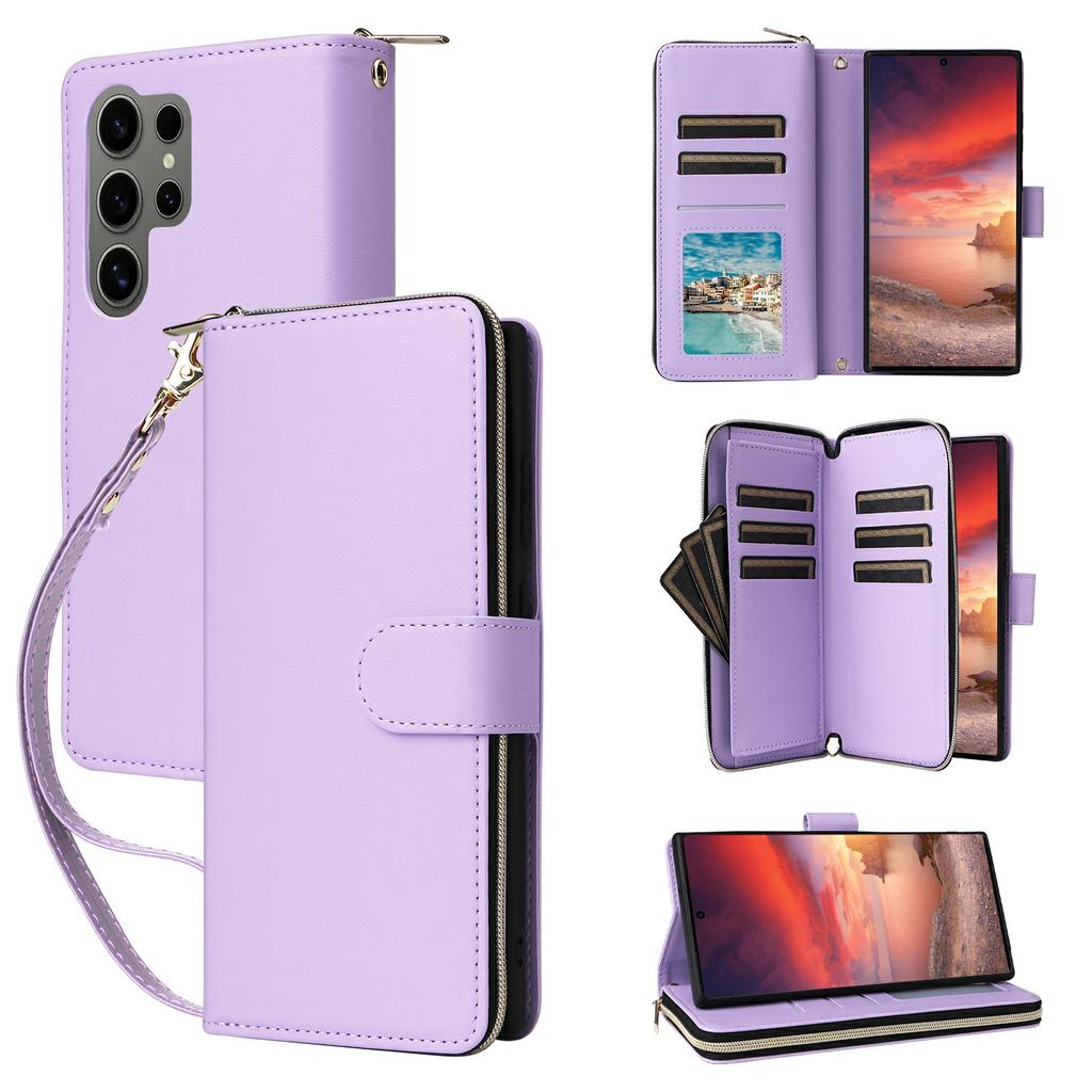 For Samsung Galaxy S25 Ultra Case Zipper Pocket PU Leather Cover with 9 Card Slots