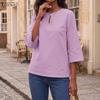 ZANZEA Blusa da donna a maniche 3/4 a girocollo in cotone ampio a tinta unita