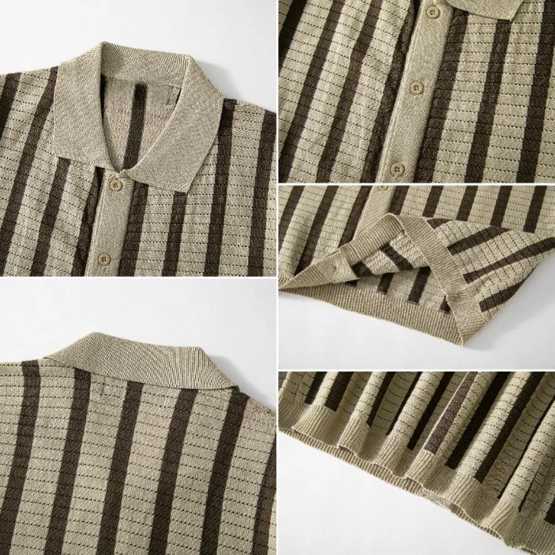Men's Knit Short Sleeve Shirt Casual Button Down Shirt Vintage Knitted Golf Beach Collared Shirts Tops Crochet Hollow Out Summer Vacation Top for Men