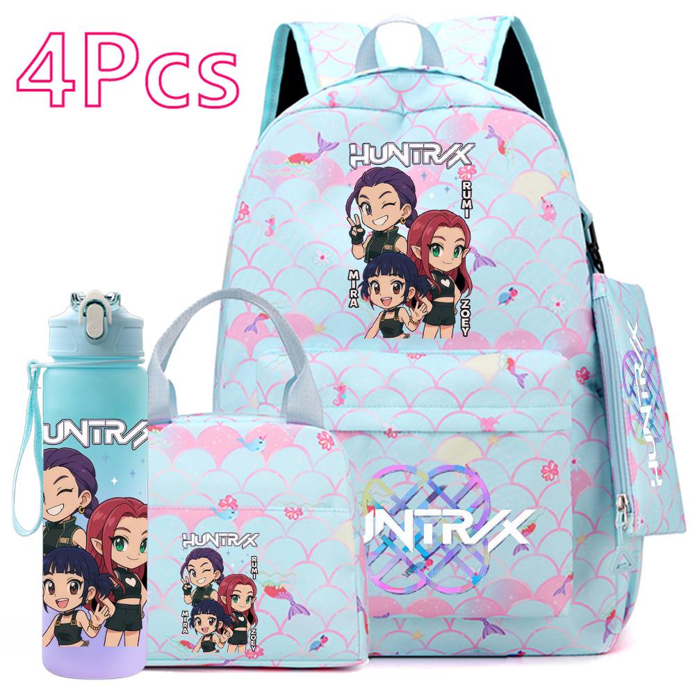 4 Stück/Set Anime KPOP Bedruckter Rucksack mit Handtasche Federmäppchen 750 ml Wasserflasche für Teenager Schüler Junge Mädchen Große Kapazität Schultasche Schultasche