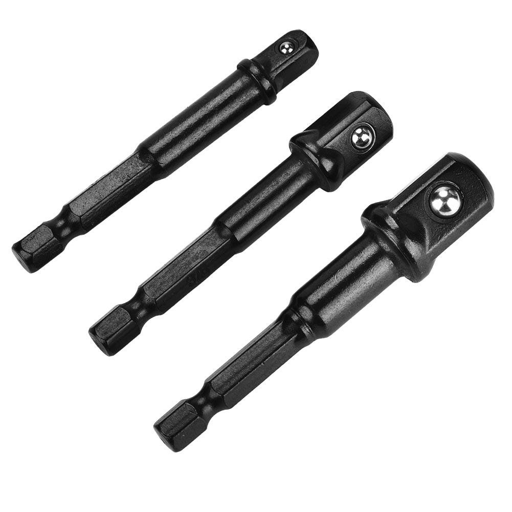 3Pcs Black Socket Adapter 1Celsius4 Hex Shank to 1Celsius4 3Celsius8 1Celsius2 Head Drill Bit Driver