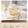 Cute Double-Handled Ceramic Bowl & Plate Set - Ideal for Instant Noodles, Soup, & More with Spoon & Chopsticks