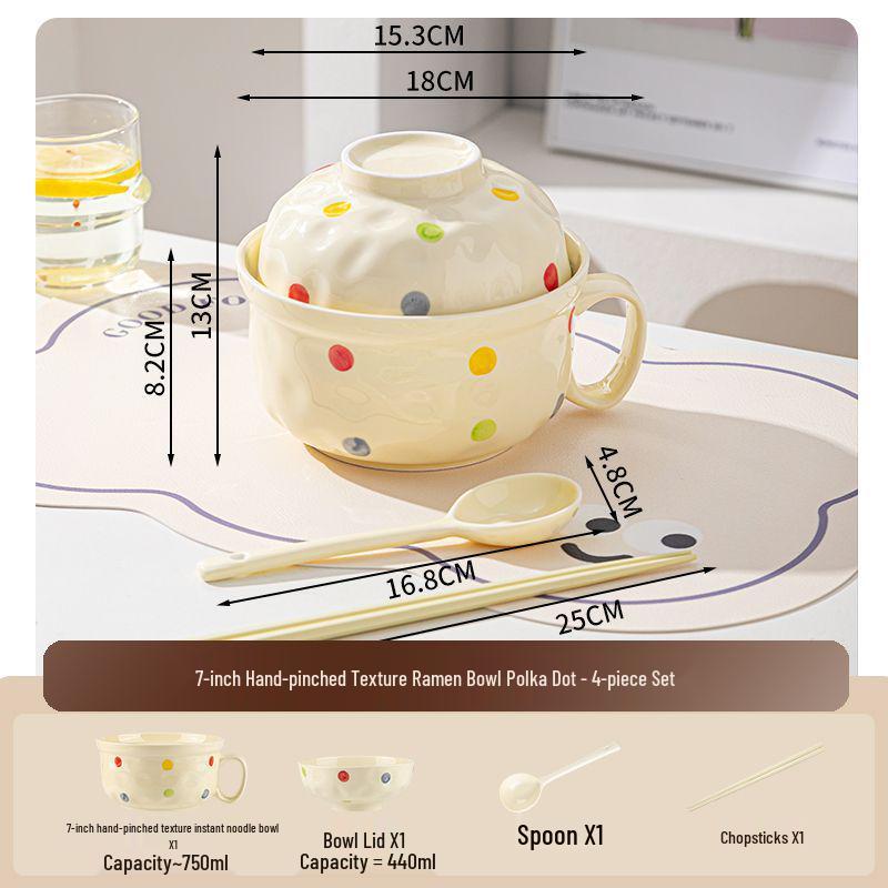 Cute Double-Handled Ceramic Bowl & Plate Set - Ideal for Instant Noodles, Soup, & More with Spoon & Chopsticks