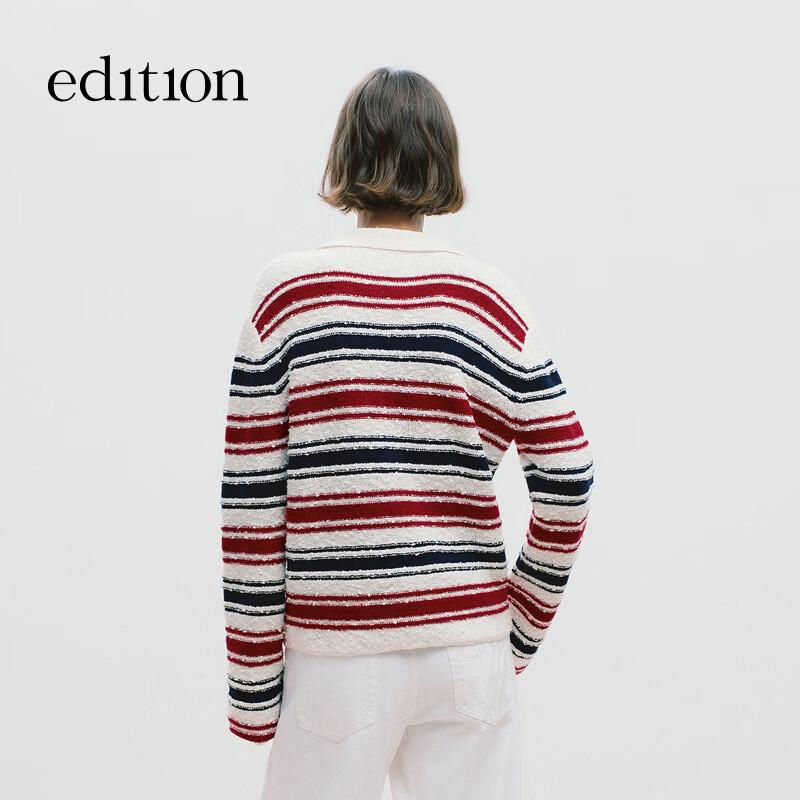 editionE+ 2026 Spring Wool Blend Striped V-Neck Knit Sweater