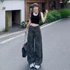 American Retro Camouflage High-Waisted Wide Leg Jeans for Women - Loose, Slimming, Straight Leg, Floor Length Pants