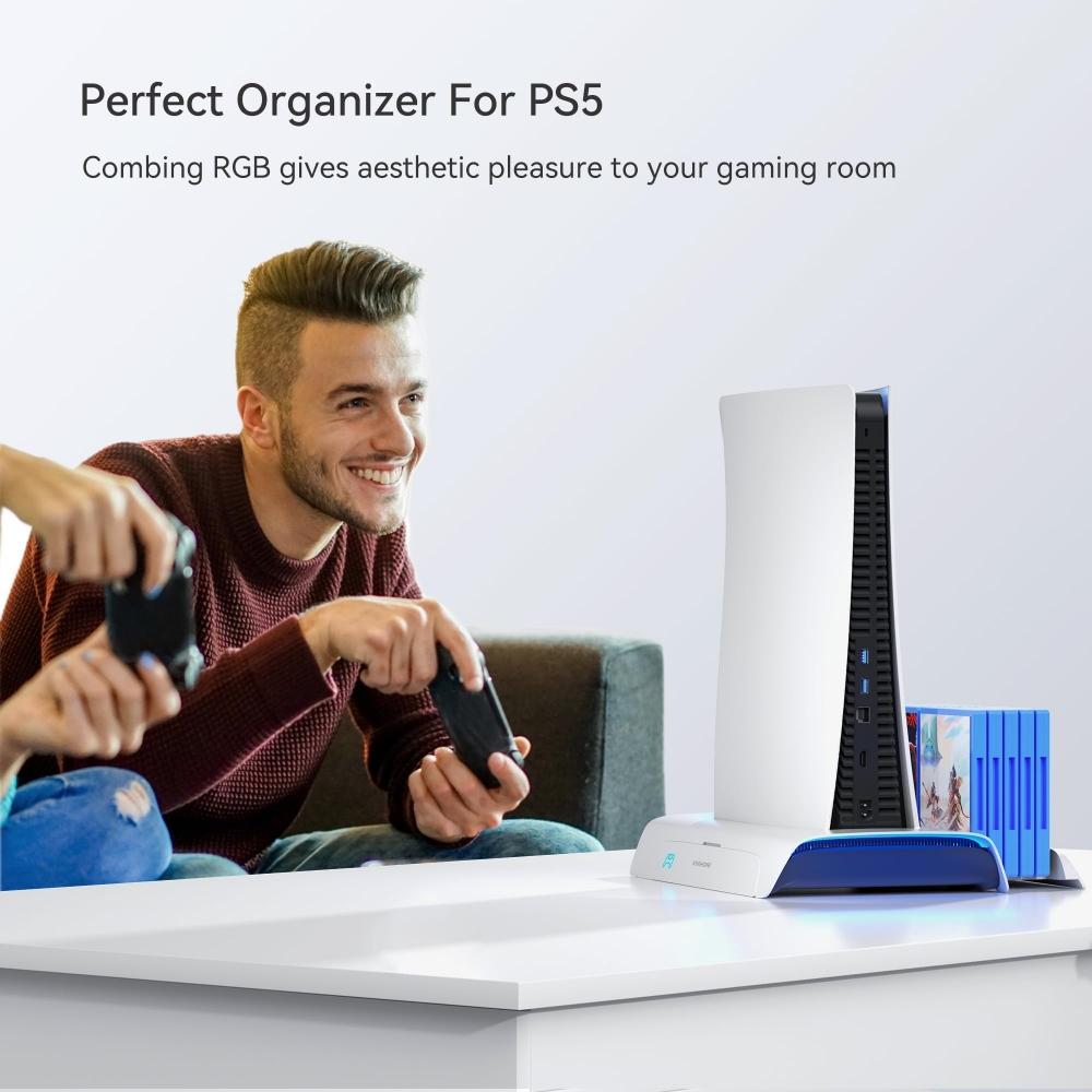 [Upgraded Version] PS5 Compatible Stand Vertical KIWIHOME PS5 Compatible Cooling Fan Updated Charging Design To Provide a More Comfortable Gaming Expe