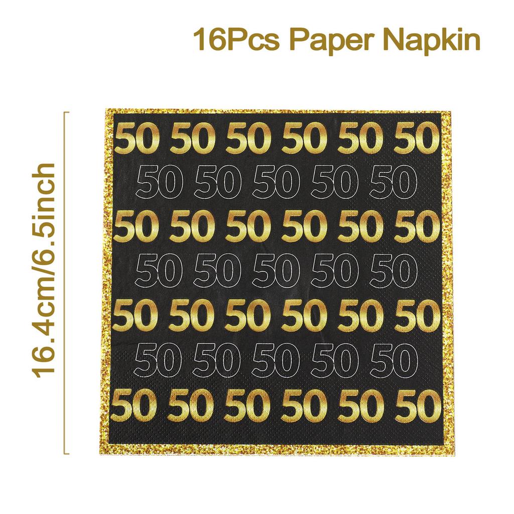 50th Black Gold Birthday Disposable Tableware Paper Plate Towels 50 Birthday Party Decoration 50th Birthday Birthday Anniversary