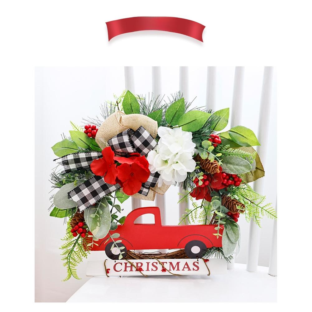 Easy Installation Farmhouse Decor Red Truck Wreath Festive Holiday Theme