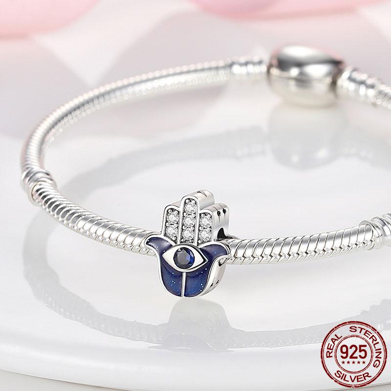 Hamsa Hand Pendant Copper Lucky Fatima Hand Beads Charm Fit Pandora Bracelet Necklace Original Copper Jewelry