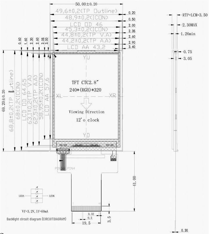 2.8-inch IPS LCD TFT Display, 240x320 Resolution, 40-Pin Connector for Smart Home.
