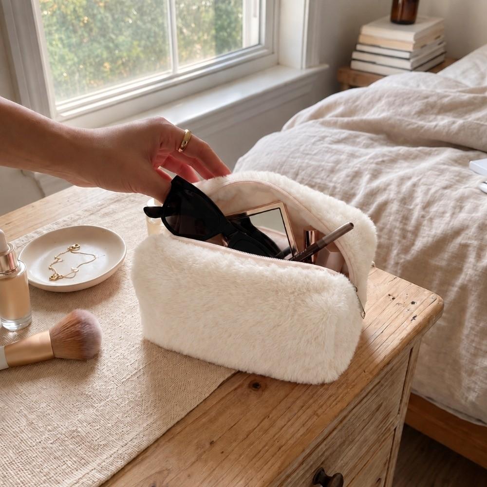 Rectangular Shape Plush Storage Bag Handheld Cosmetic Bag  Outdoor Portable Storage