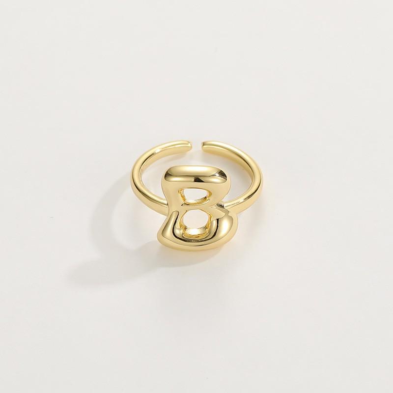Adjustable Open Ring In 18K Gold Plated Copper With Q-Style Alphabet Letter Design Men Women