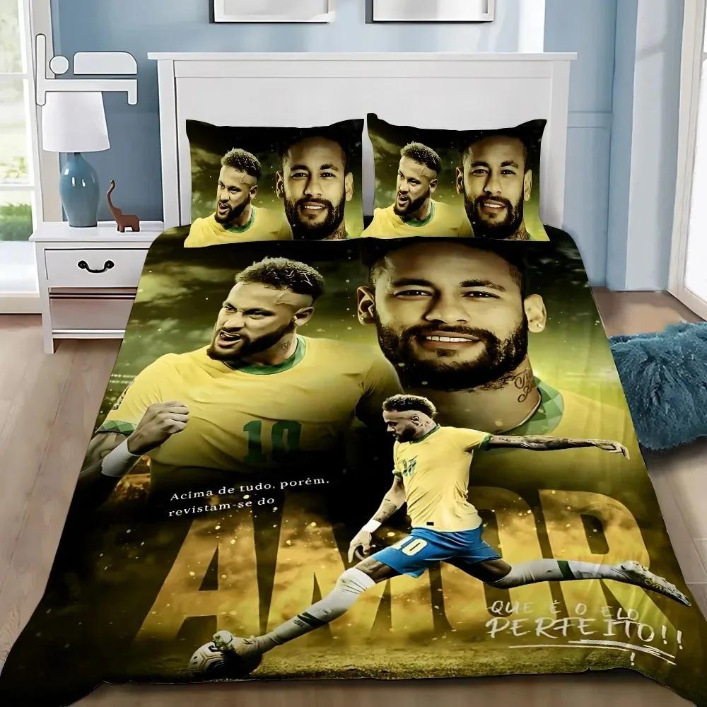 Modisches Fußball-Superstar N-Neymar Bettwäscheset 3D-bedruckter Bettbezug Bettwäscheset Weich King Full Size Bettwäscheset Für Jungen
