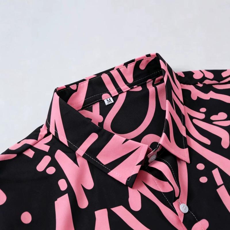 Casual Men's Letter Graffiti Print Short Sleeve Shirt