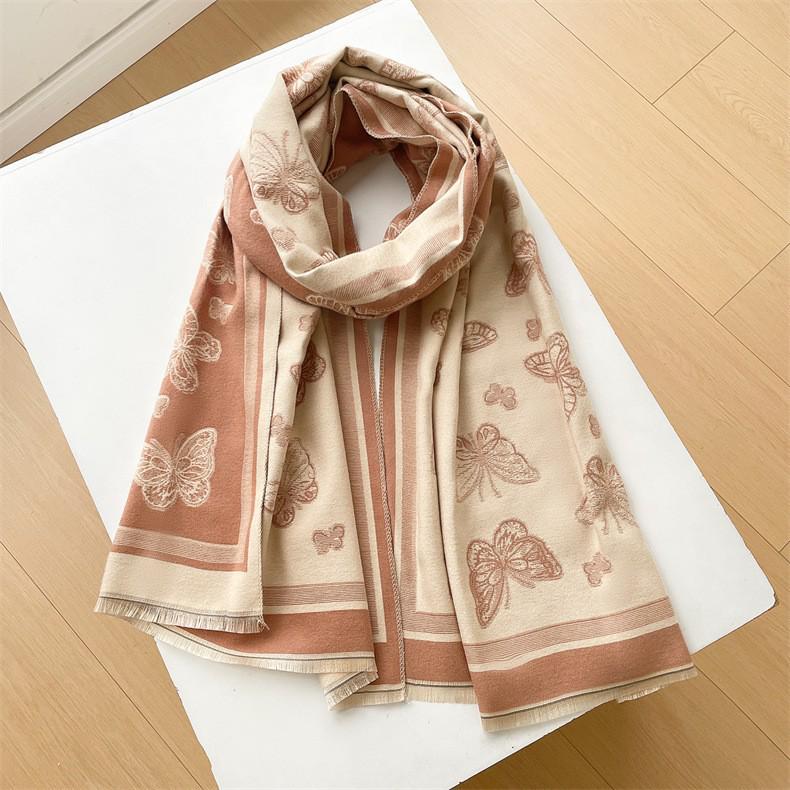 Korean-Style Houndstooth Faux Cashmere Scarf Shawl for Women - Thickened Double-Sided Winter Neck Warmer