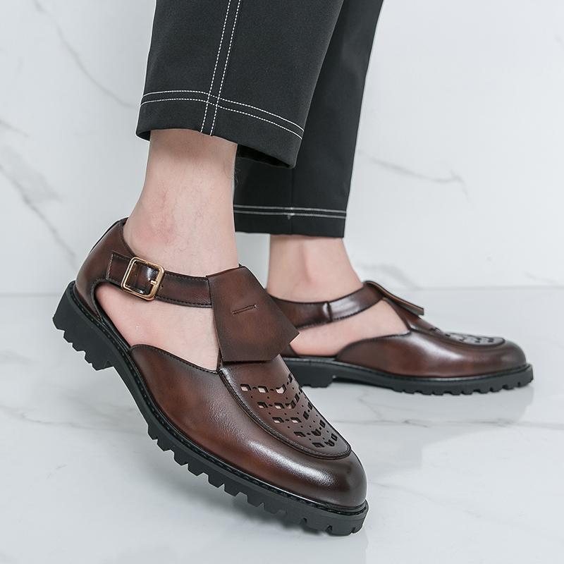 Fashion Retro Men Business Sandals Dark Brown Thick-soled Anti-slip Lightweight Comfortable Fashionable Sandals Sizes 38-46 Men Sandals