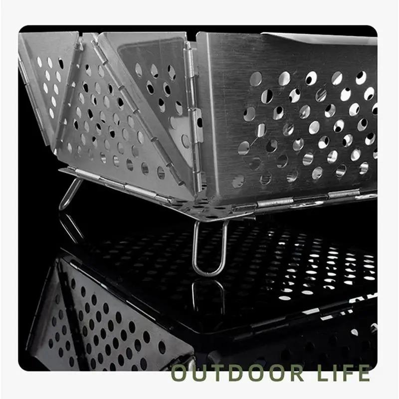 Portable Wood Stove Stainless Steel Mini Folding Barbecue Grill Portable Wood Stoves Burner Charcoal BBQ Grill Camping Accessory