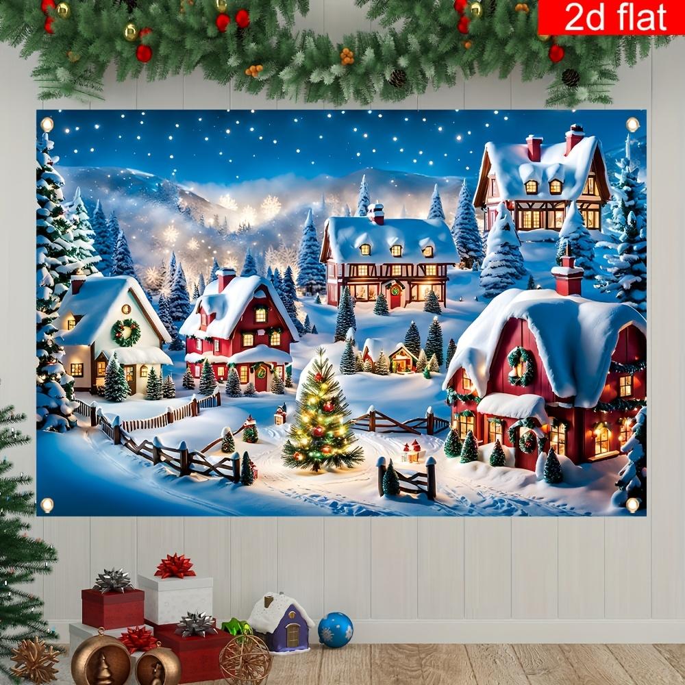 2D flat banner 1 Christmas decoration banner polyester can be hung winter fairyland Christmas house pattern