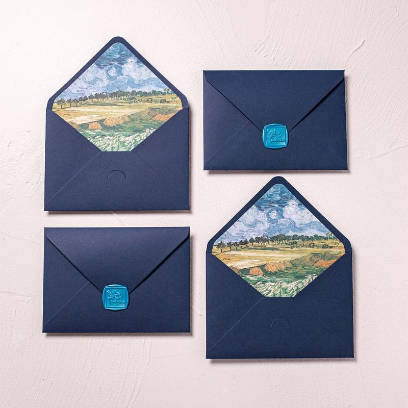Van Gogh Blue Romantic Lined Envelope with Gold Logo Stamping for Invitations and Postcards