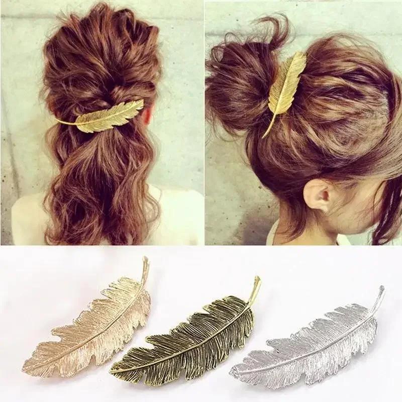 Women Fashion Gifts Leaf Feather Hair Clip Slide Jewerly Accessories Popular Womens Headbands Hairpin Decoration Accessories