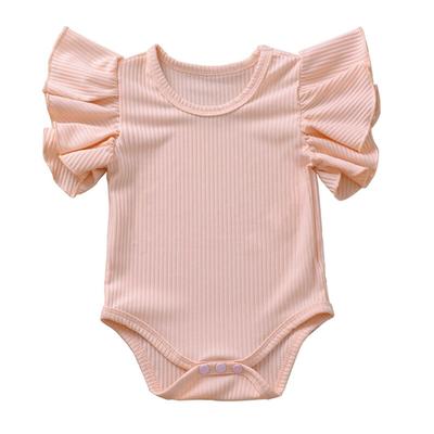 Sommer geboren Baby Mädchen Rüschen Strampler Kurzarm Overall Rippen Gestrickte Strampler Infant Sommer Kleidung Hohe Qualität Outfits