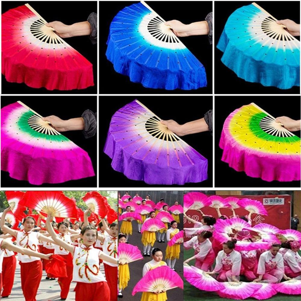 31cm Bamboo Yangko Dance Prop Performance 17/20cm Half Circle Silk Veil Pairs Bamboo Fans