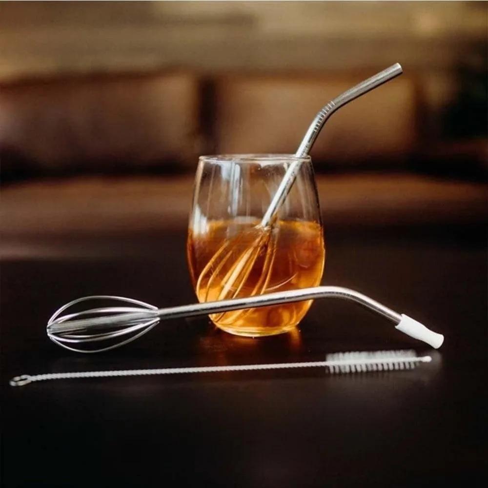 Stainless Steel Metal Straws Reusable Multi-functional 2in1 Innovation The Whisk Straw Drinking Accessories Adventure Quencher