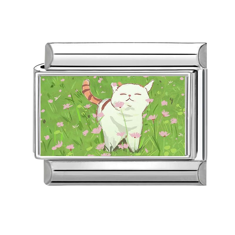 Y2K Cartoon Cat Dog Flower Love Rabbit Guitar Italian Charm Links Fit 9mm Stainless Steel Bracelet Women Men DIY Making Gift