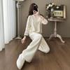 Women's V-Neck Knit Set - Autumn Fashion, Solid Color Two-Piece Trousers and Top