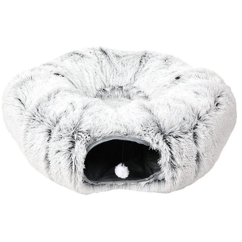 Plush Nest Tunnel Hair Pet Nest  Warm Cat Pad Folding Channel Dog Bed