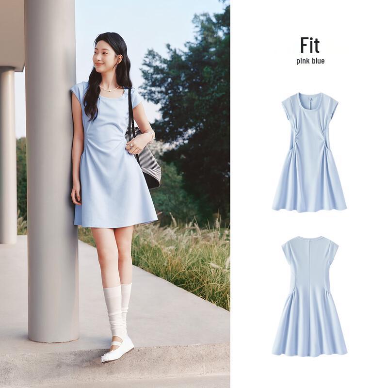 Semir Women's U-Neck Pleated Short Sleeve Dress