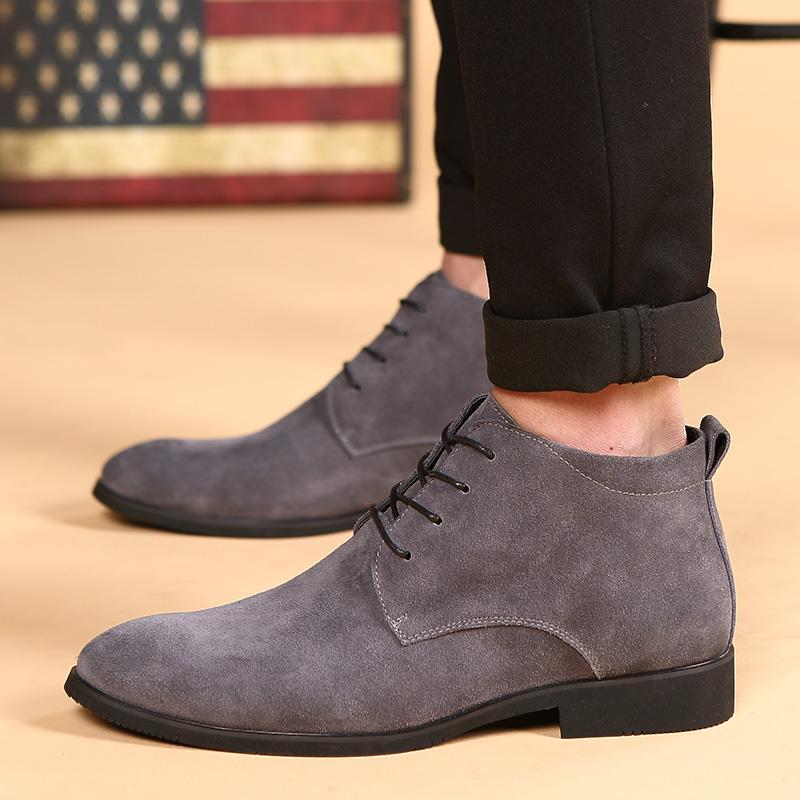 Winter ankle Boots cow suede Leather Shoes Men Chelsea Boots New Design Male Ankle Boots lace up Man Motorcycle Flats shoes