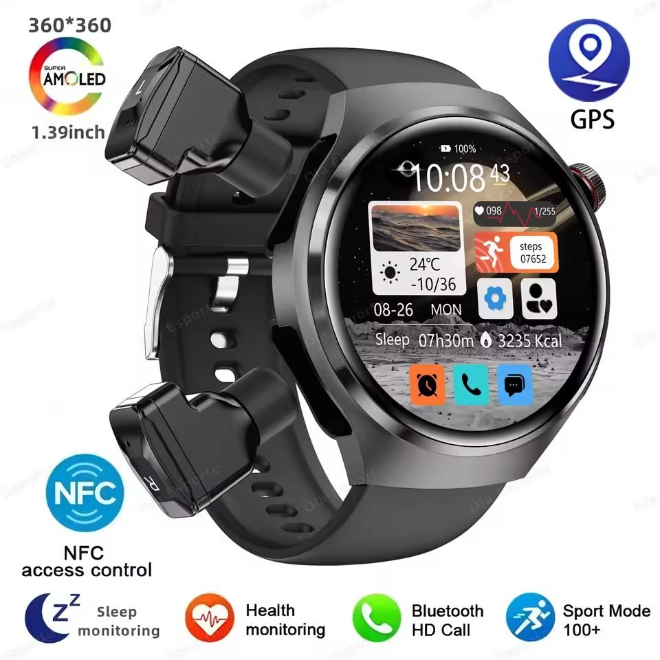

Новые 2 в 1 умные часы с TWS Bluetooth-наушниками Amoled Heart Rate 100+ спортивных режимов Часы NFC GPS Smartwatch