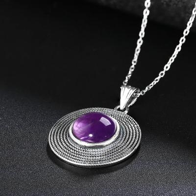 Silver 10MM Rund Ametist Hängsmycke Halsband Dam Handgjord Naturlig Zirkon Berlock Halsband för Kvinnor Gåva
