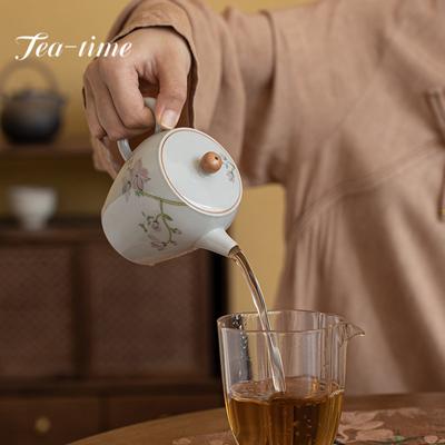 Tetera de Cerámica Azul Antigua de Imitación de 200 ml Flor de Magnolia Pintada a Mano Mano Sosteniendo la Olla Hervidor para Hacer Té Hecho a Mano Vajilla