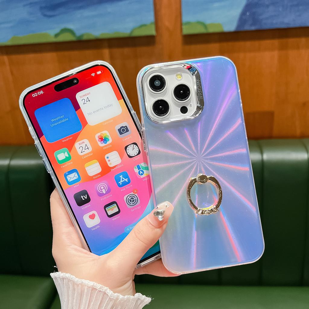 Dla iPhone 15 Pro IMD Elektroplaterowane Etui na Telefon Ring Kickstand Matowe PC+TPU Pokrowiec