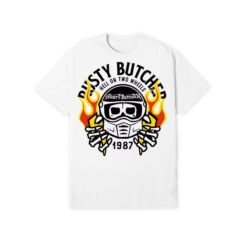 

2026 Harley T-shirt RustyButcher Biker American Vintage Ride West Coast Short Sleeve Grab Lightning Trend Cotton T-shirt Y2k Short Sleeves Classic XXXL