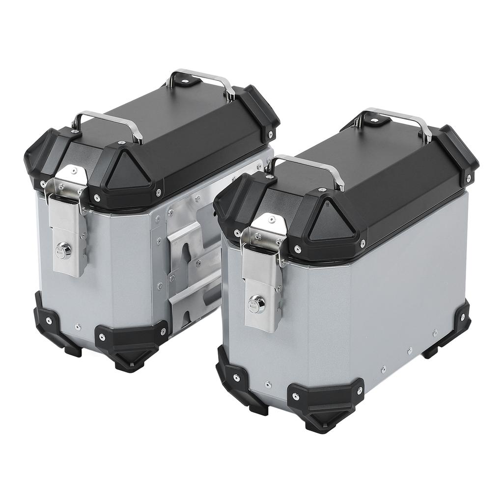 Motorcycle Side Case Aluminum Alloy 18L Hardshell with Support Rack Lock Handle Saddlebag Box for Helmet Luggage Silver