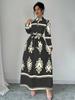 Live Shot 2025 European and American Fashion Long Sleeve Waist-Gathering Print Shirt Dress