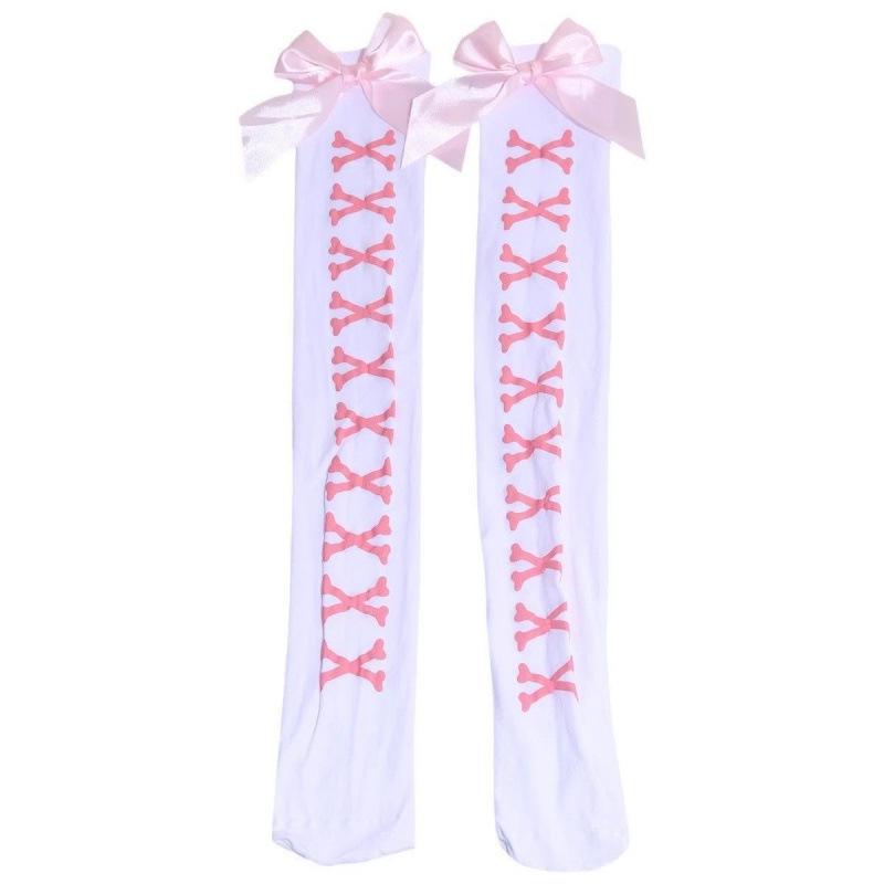 Women s Black Lace Bow Lolita Mid-Calf Socks - Japanese Style One Size белый