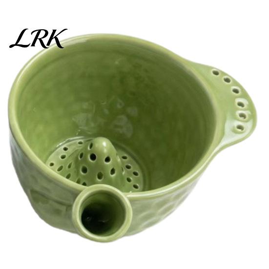 Ceramic Serving Bowl Berry Washing with Drain Holes, Self Spinning Fruit Strawberries Vegetable Washer, Swirling Rinsing Colander for Grapes Cherries