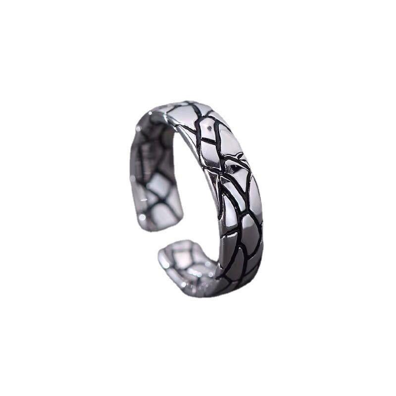 Adjustable Open Ring Men Women Vintage Geometric Stone Crack Design Plated Hip Hop Punk Style