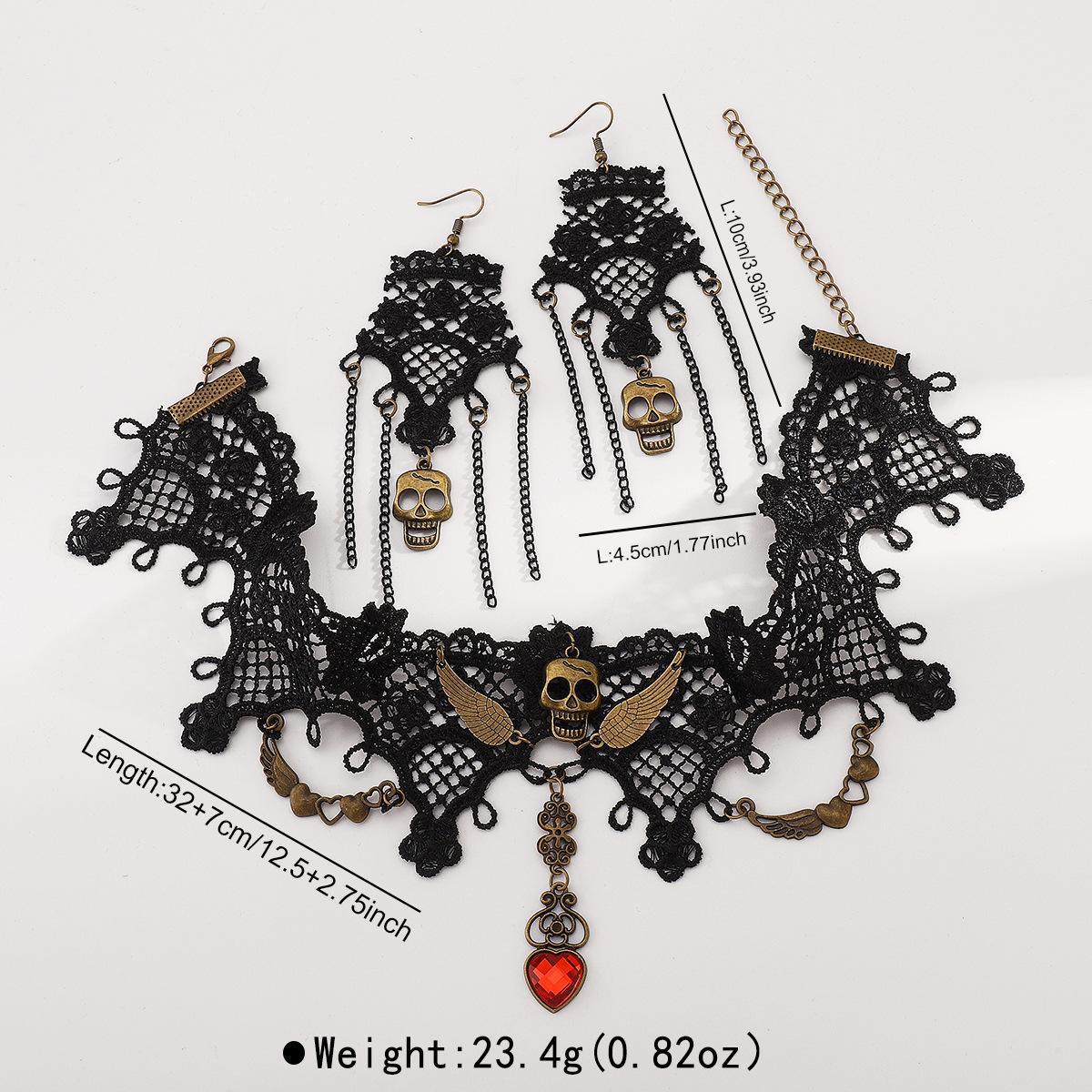 

Ретро Темные Кружевные Аксессуары Женские, Преувеличенный Личностный Кружевной Череп с Бахромой Набор Ювелирных Изделий чёрный