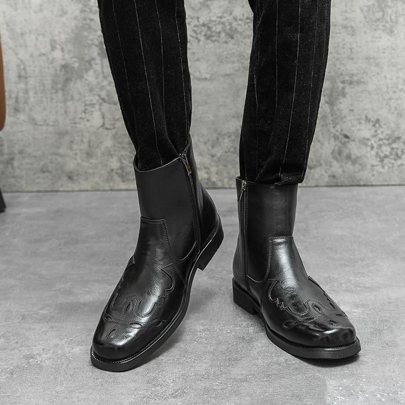 High Quality Casual Leather Boots Men Western Cowboy Leather Shoes Male Fashion Men's High Top British Outdoor Boots Shoes Male