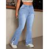 Women's Plus Size High-Waisted Flared Jeans with Slit Hem
