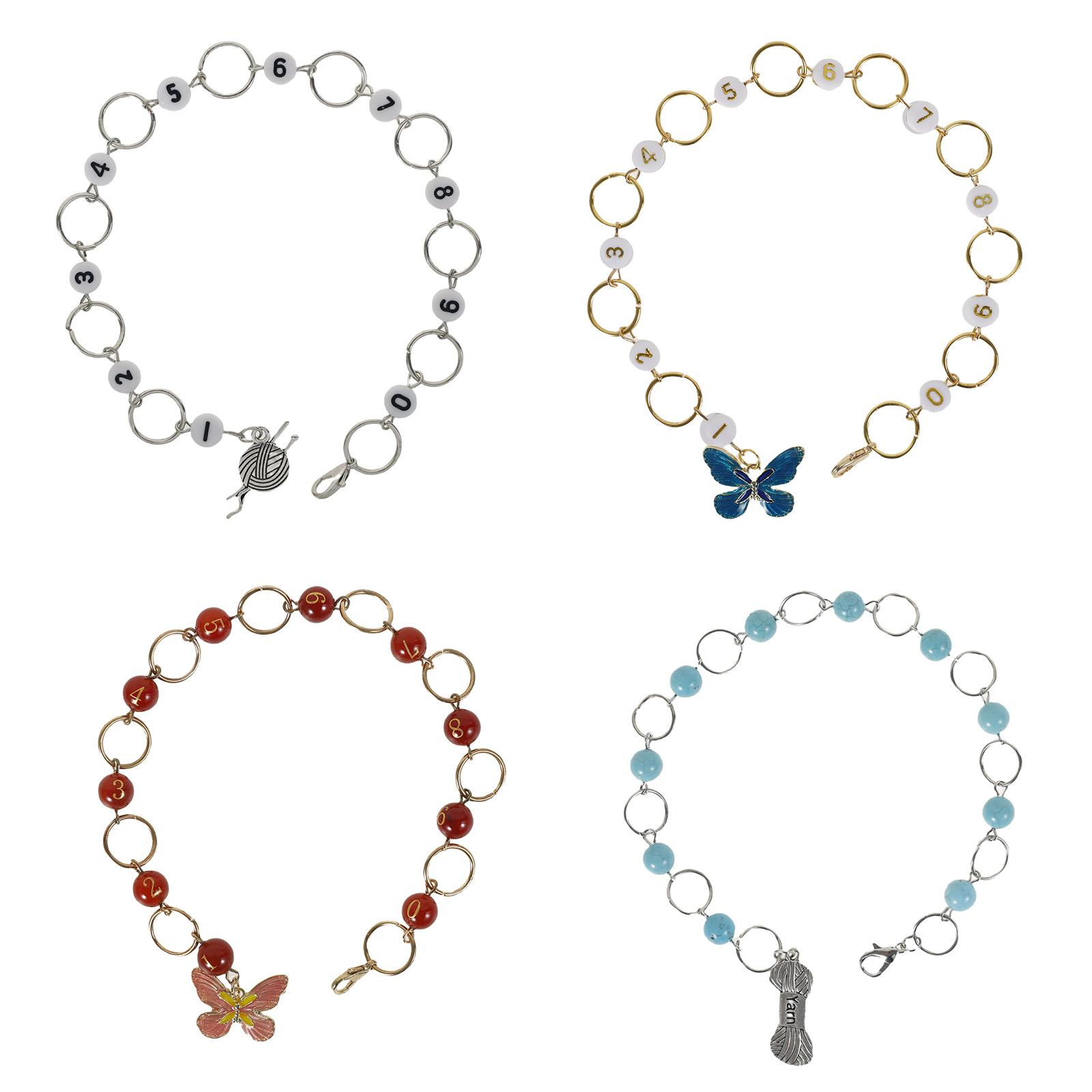 

4 шт. Счетчик рядов для вязания Цепочка 4 стиля Металлический Маркер для вязания крючком Цепочка Портативный Номер от 0 до 9 Маркер для вязания крючком Шитья