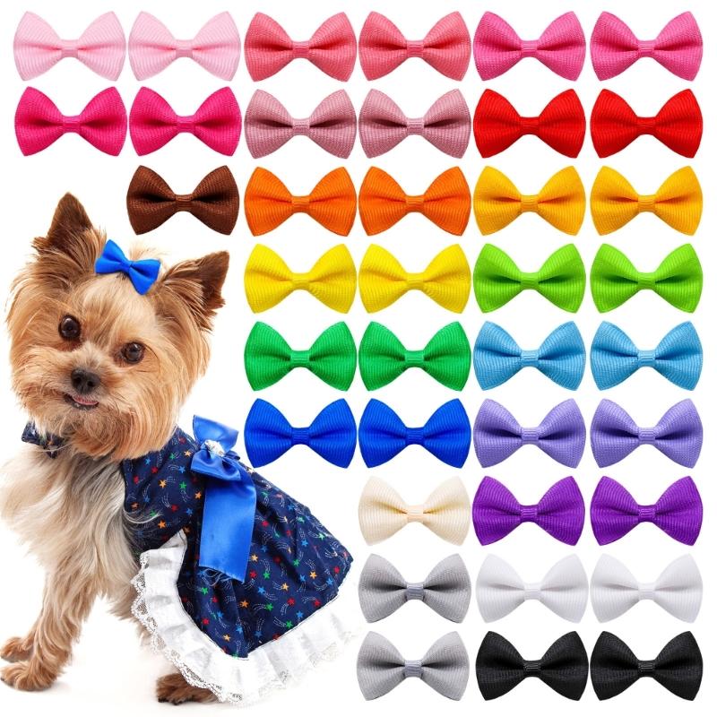 

50pcs Pet Bowknot Hair Clip Random Color Soft And Lovely Thread Ribbon Hair Bows For Cats And Dogs Fashion Accessories 1