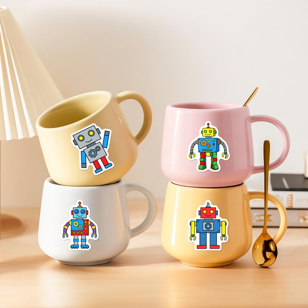 50/100 Pcs Cartoon Colorful Robot Stickers, Waterproof Self-Adhesive DIY for Student Scrapbook Guitar Skate Phone Abstract Decal