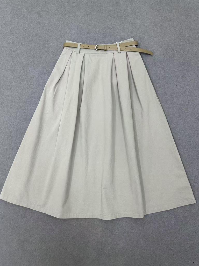 Johnature Spring Autumn Innovative Versatile Solid Color Skirt Casual Literary A-line Women Skirts